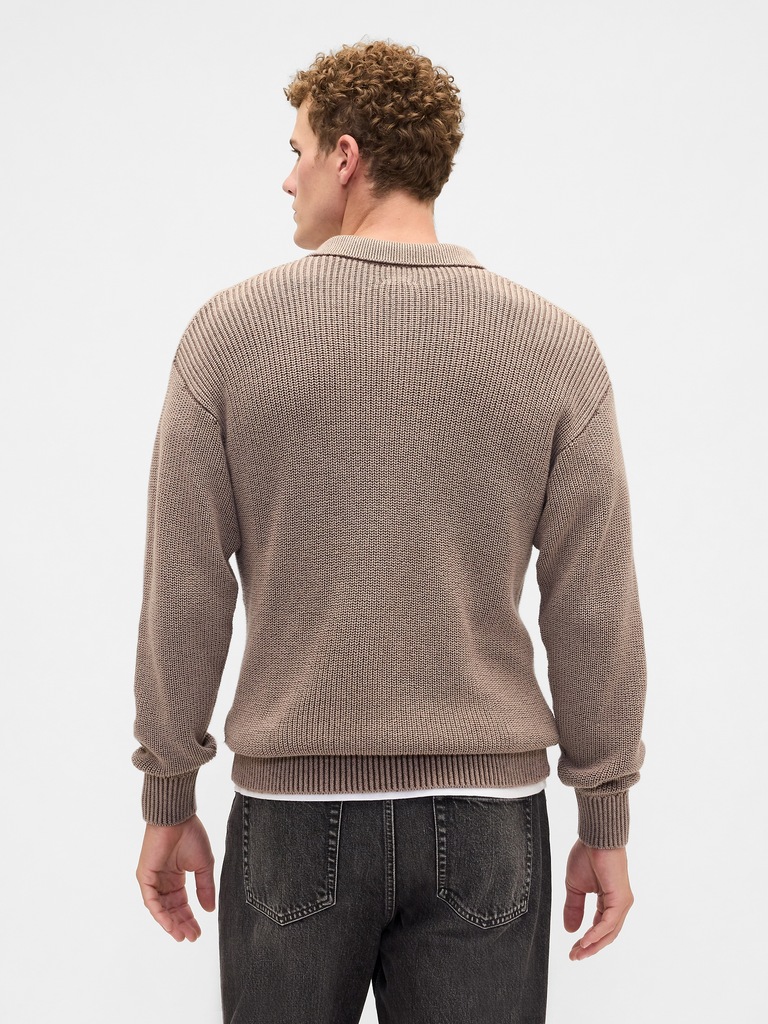 Relaxed Ribbed Sweater Polo Shirt