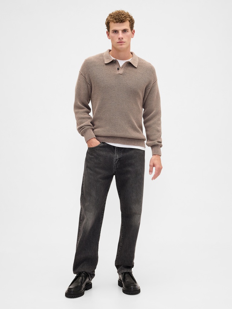Relaxed Ribbed Sweater Polo Shirt