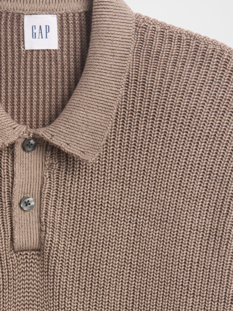 Relaxed Ribbed Sweater Polo Shirt