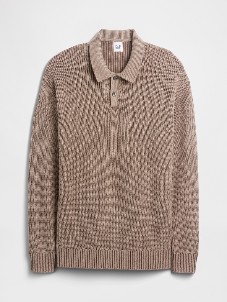 Relaxed Ribbed Sweater Polo Shirt
