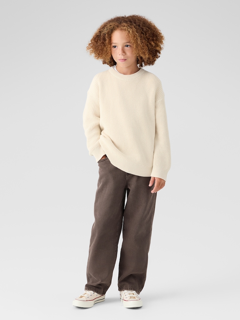 Kids Relaxed Shaker-Stitch Crewneck Sweater