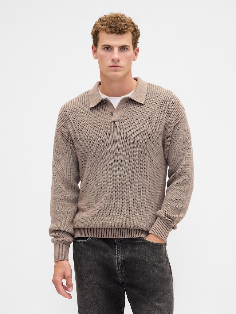 Relaxed Ribbed Sweater Polo Shirt
