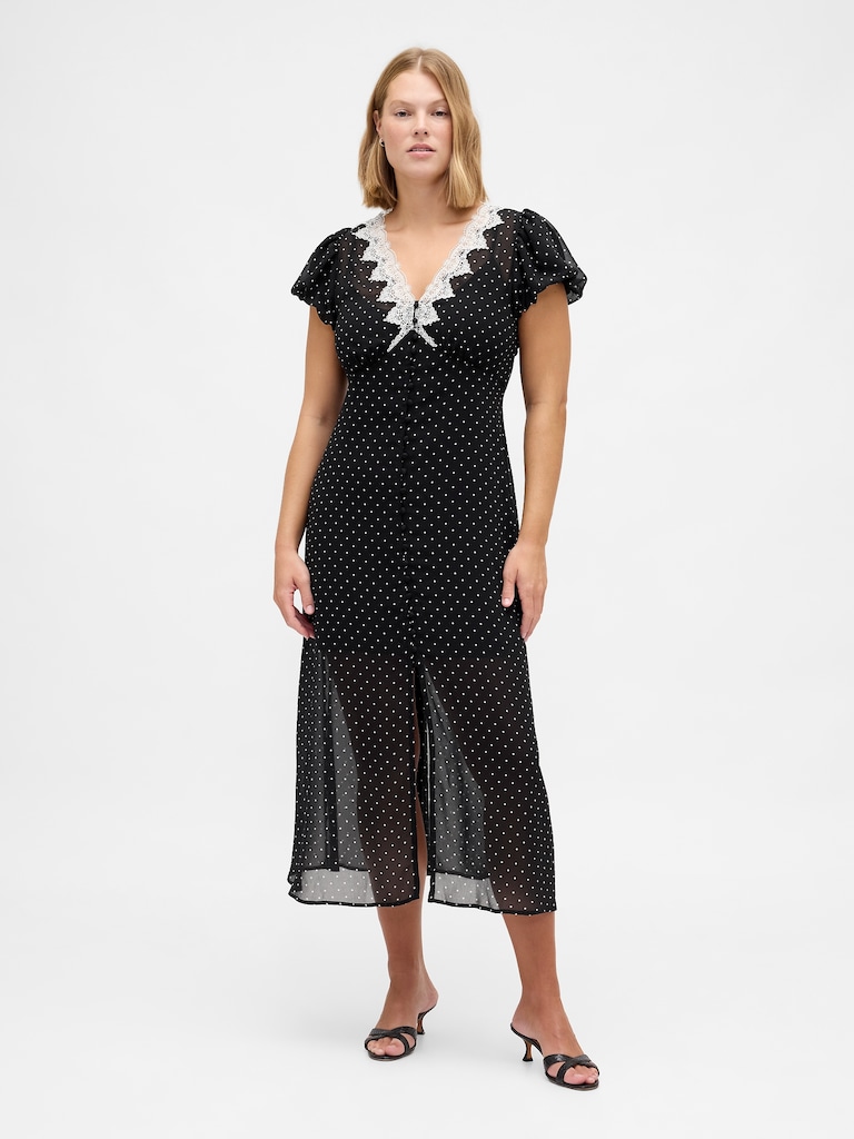 Lace-Trim V-Neck Maxi Dress