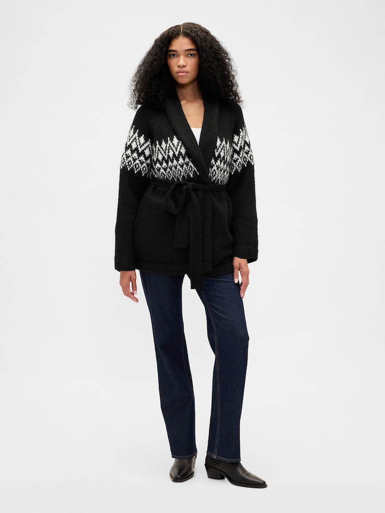 Wool-Blend Fair Isle Shawl Cardigan