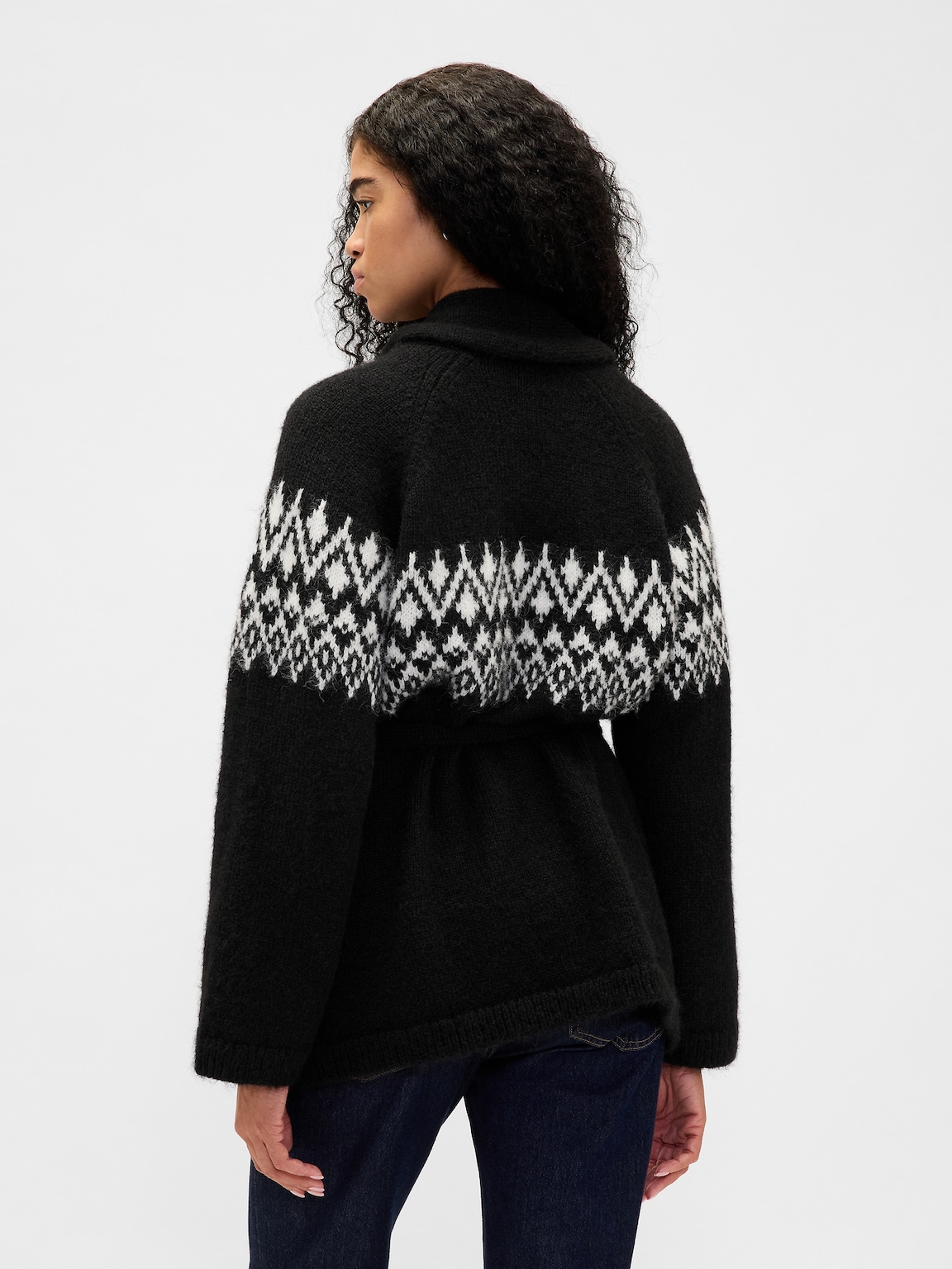 Wool-Blend Fair Isle Shawl Cardigan