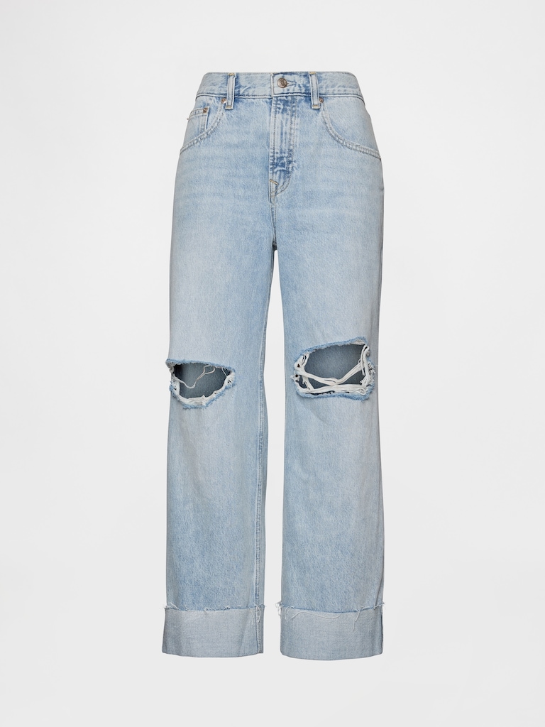 Low Slung Cuffed Relaxed Crop Jeans