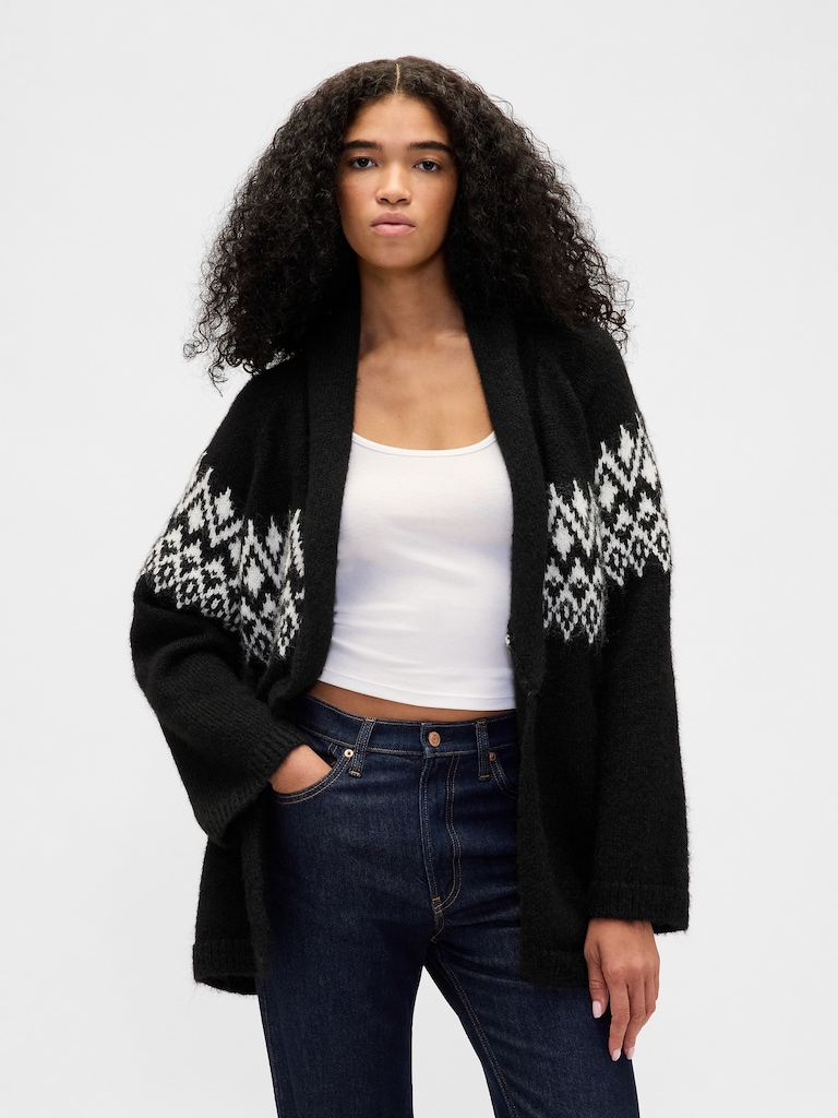 Wool-Blend Fair Isle Shawl Cardigan