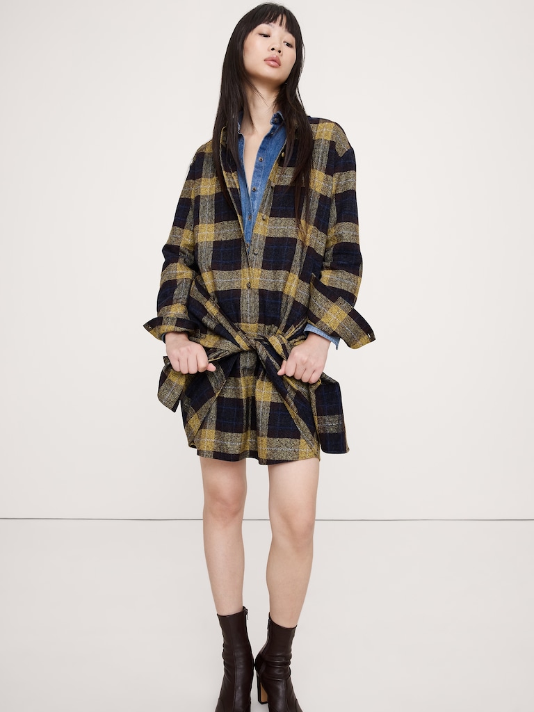 Flannel Tie-Front Shirt Dress