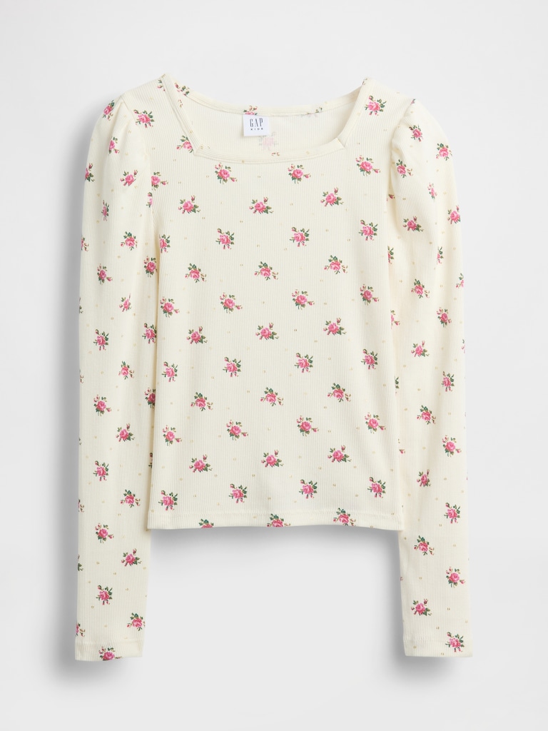 Kids Rib Puff-Sleeve Top