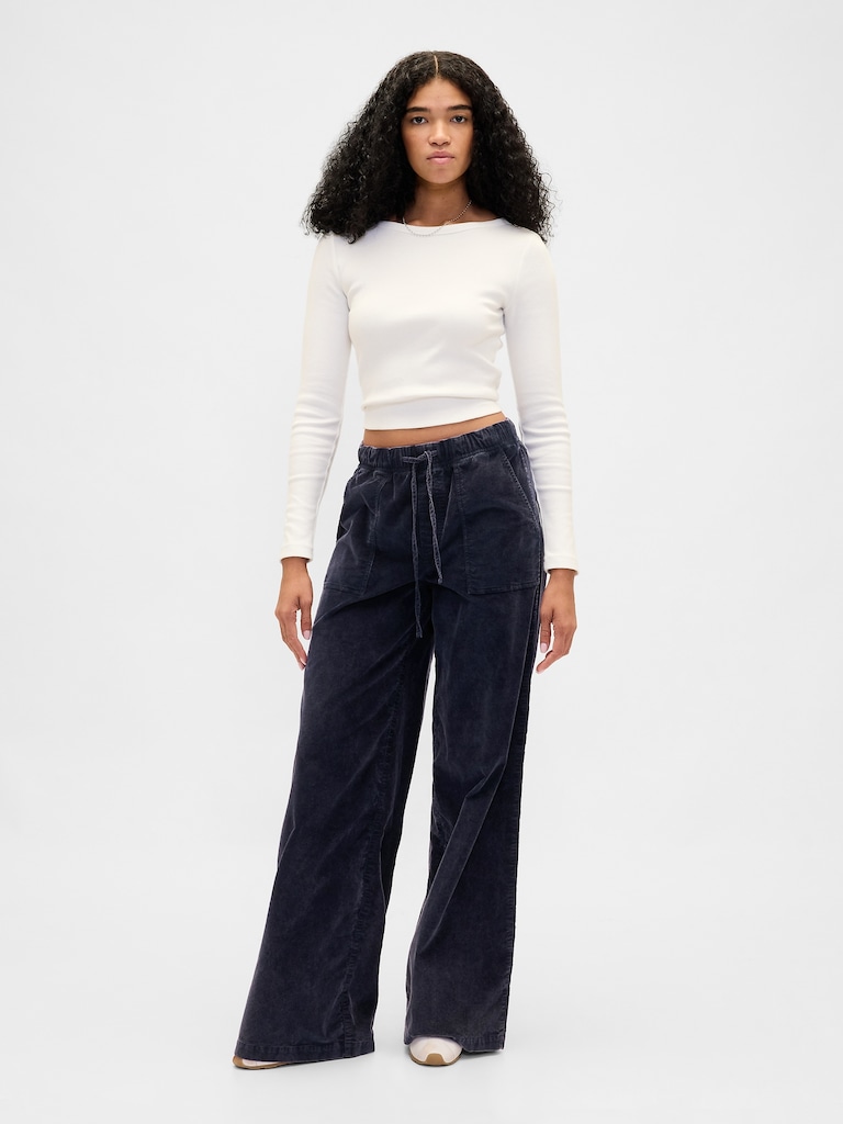 Mid Rise Corduroy Baggy Pants