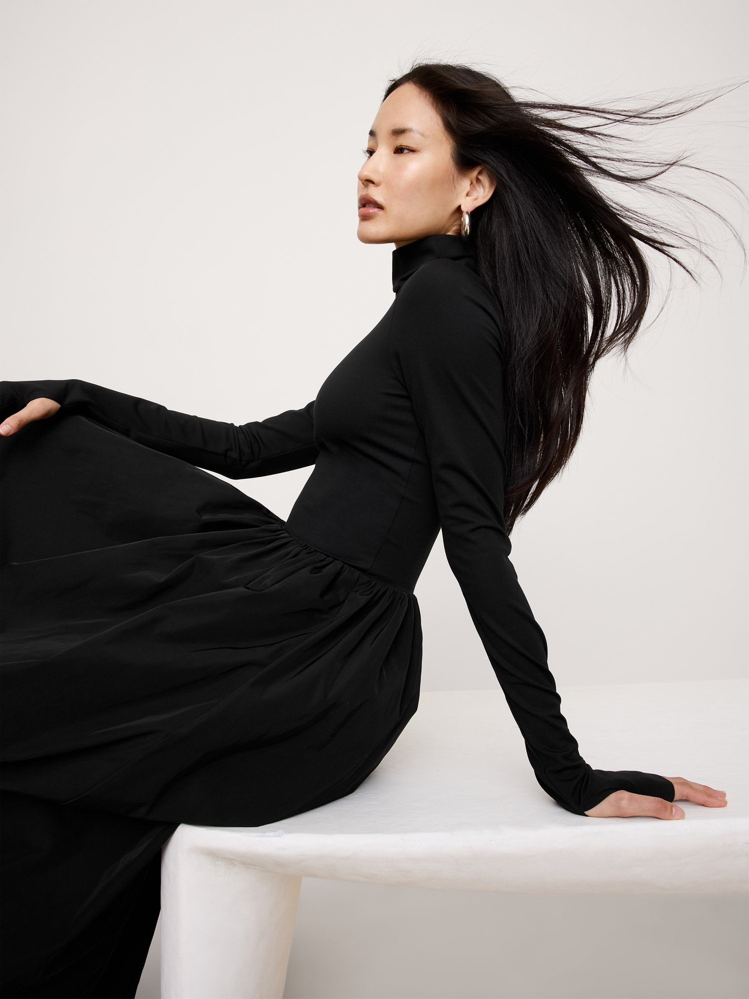 Taffeta Combo Turtleneck Maxi Dress | Banana Republic