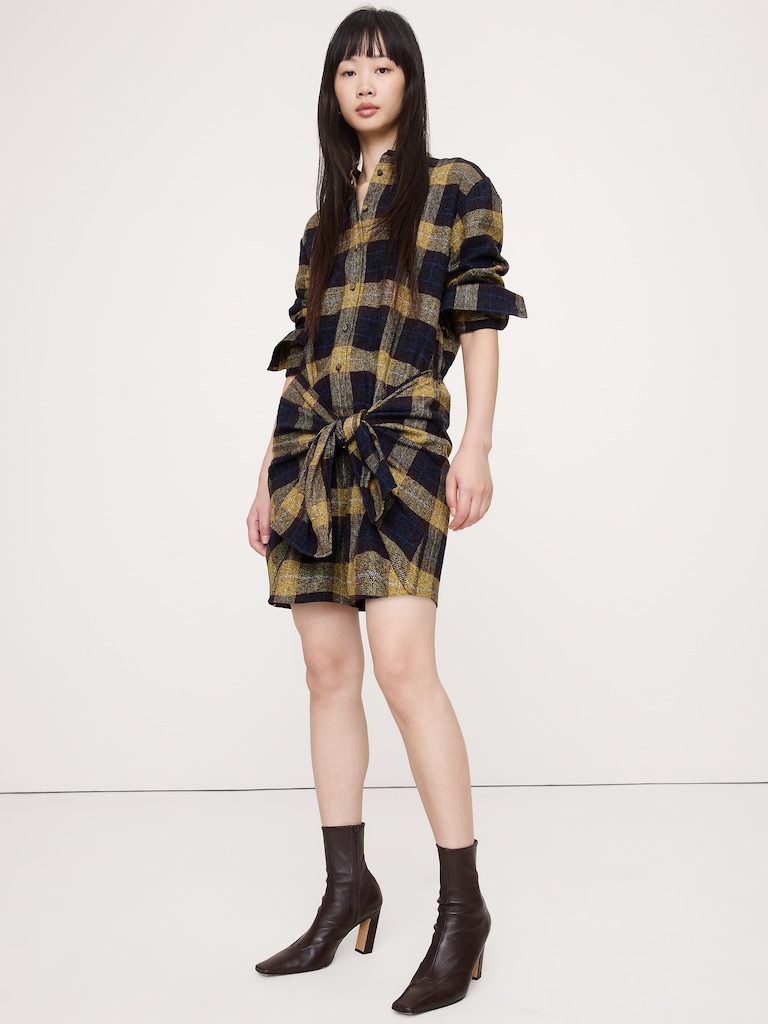 Flannel Tie-Front Shirt Dress
