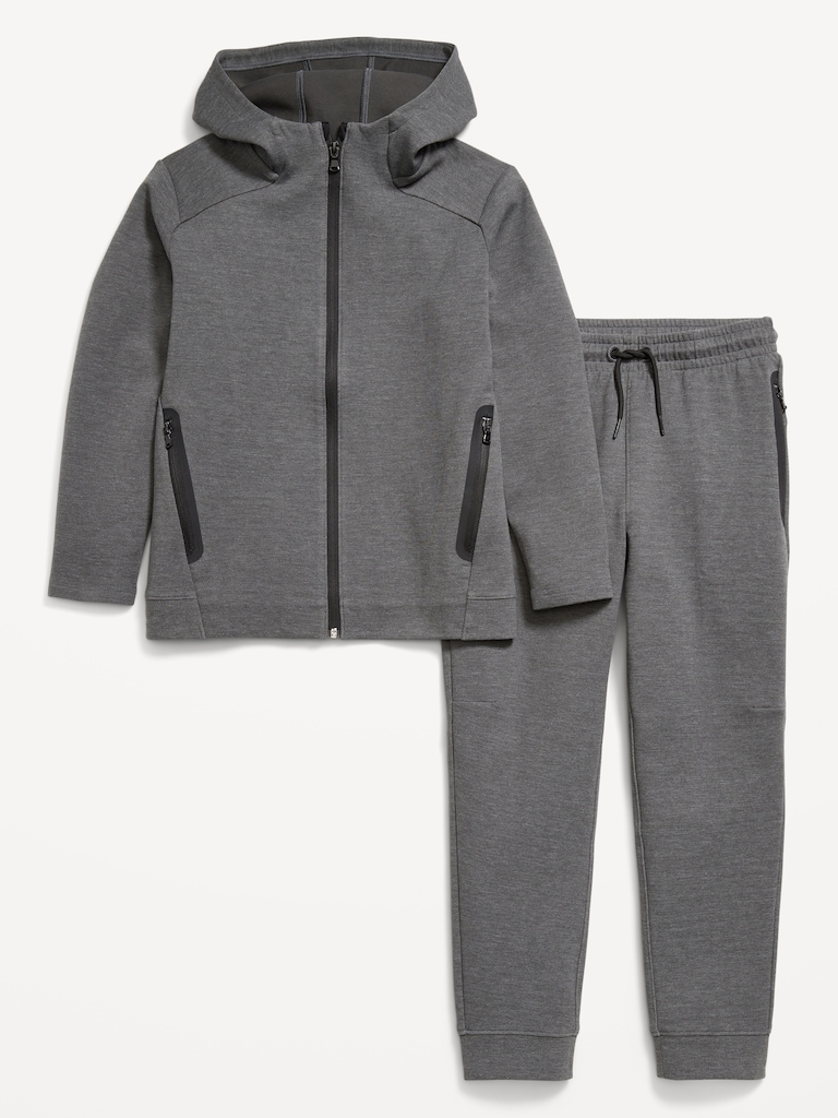 Dynamic Fleece Zip-Front Hoodie and Joggers Set for Boys