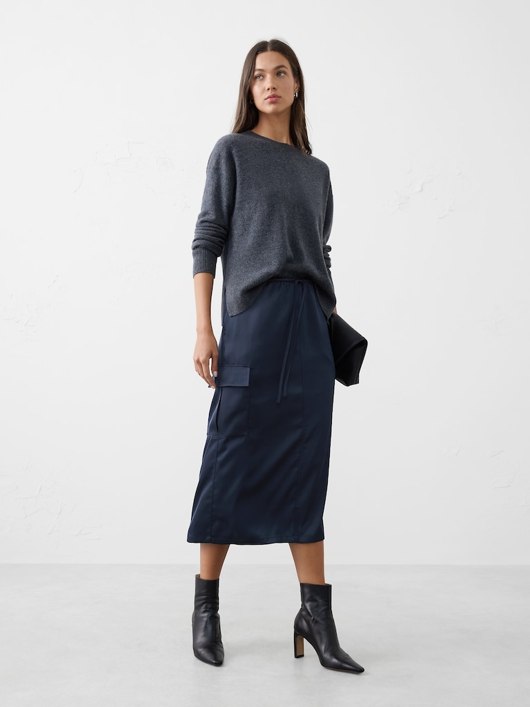 Satin Cargo Midi Skirt