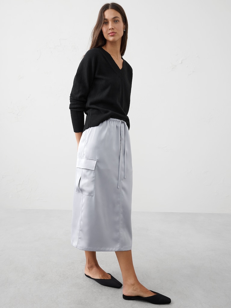 Satin Cargo Midi Skirt
