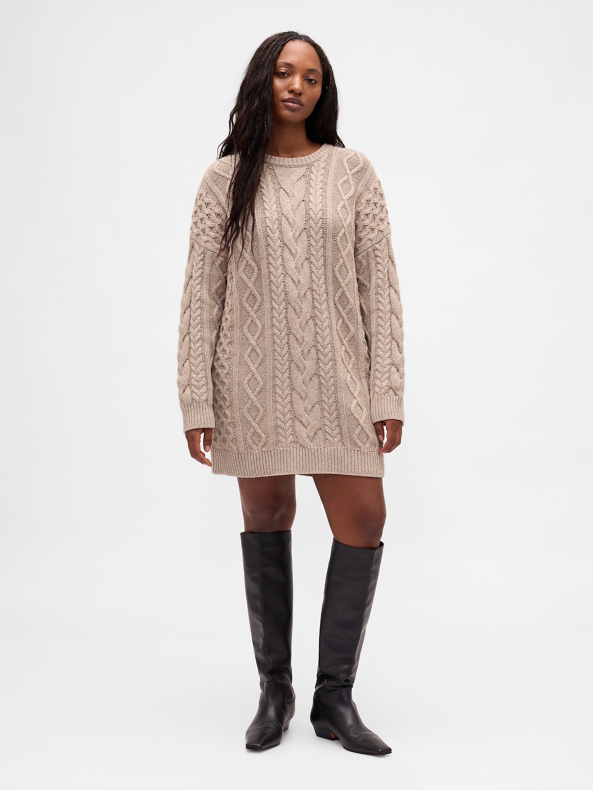 Cable-Knit Mini Sweater Dress