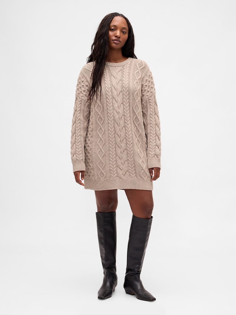 Cable-Knit Mini Sweater Dress