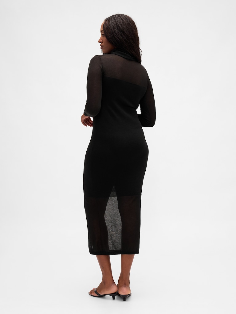 Sheer Turtleneck Maxi Sweater Dress