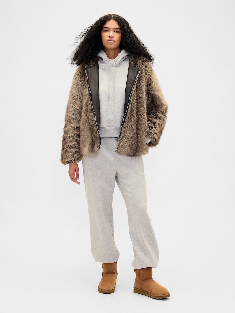 Faux Fur Relaxed Zip Hoodie