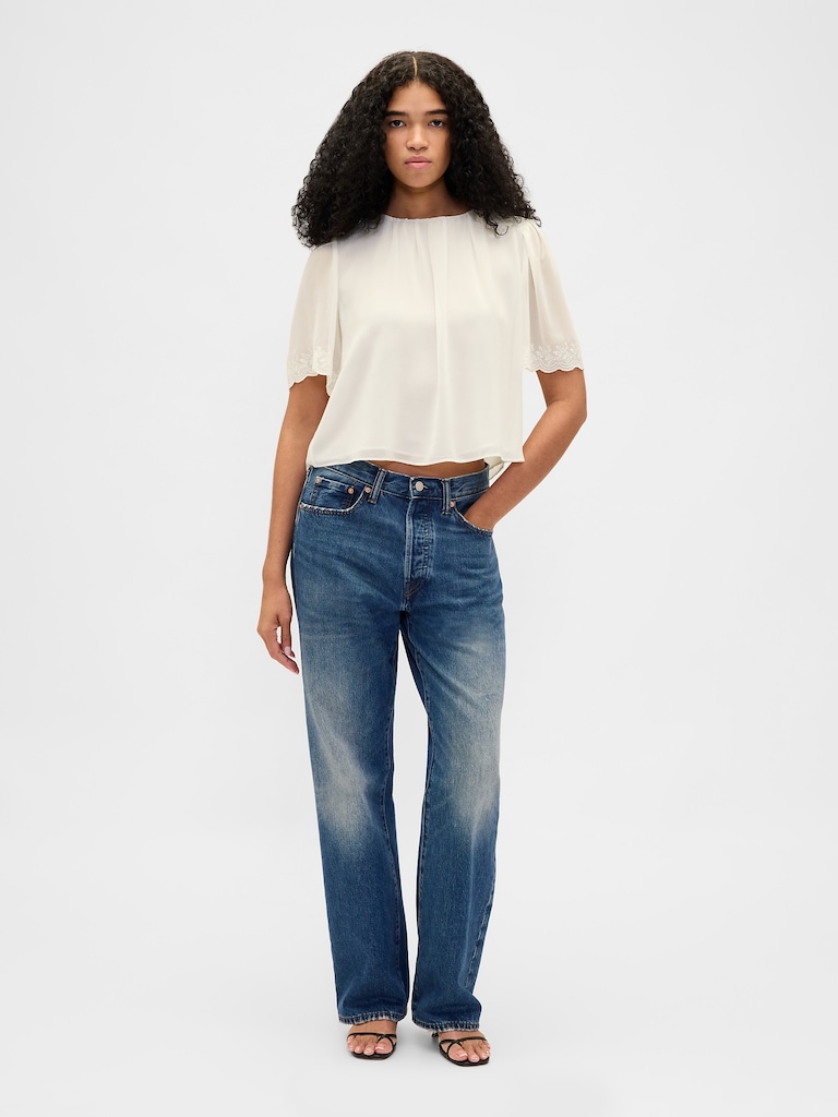 Scalloped Flutter-Sleeve Top