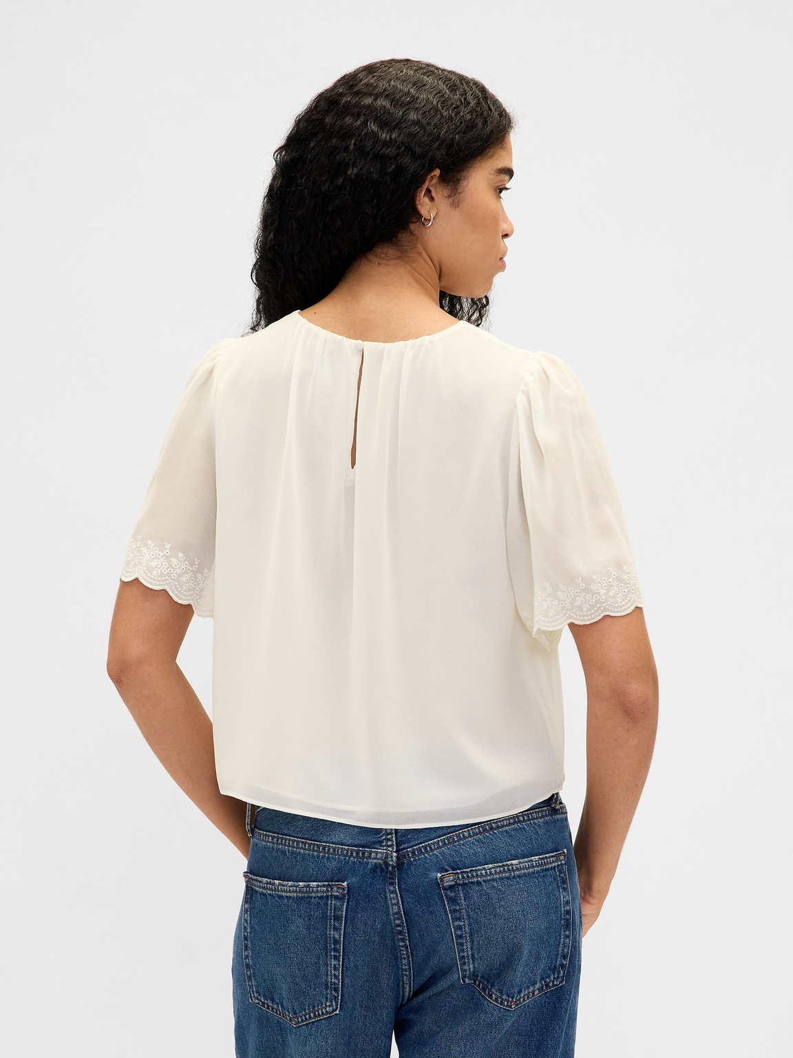 Scalloped Flutter-Sleeve Top