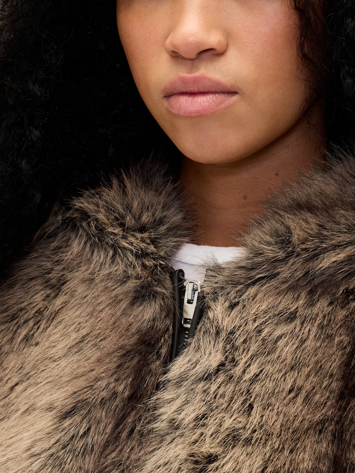 Faux Fur Relaxed Zip Hoodie