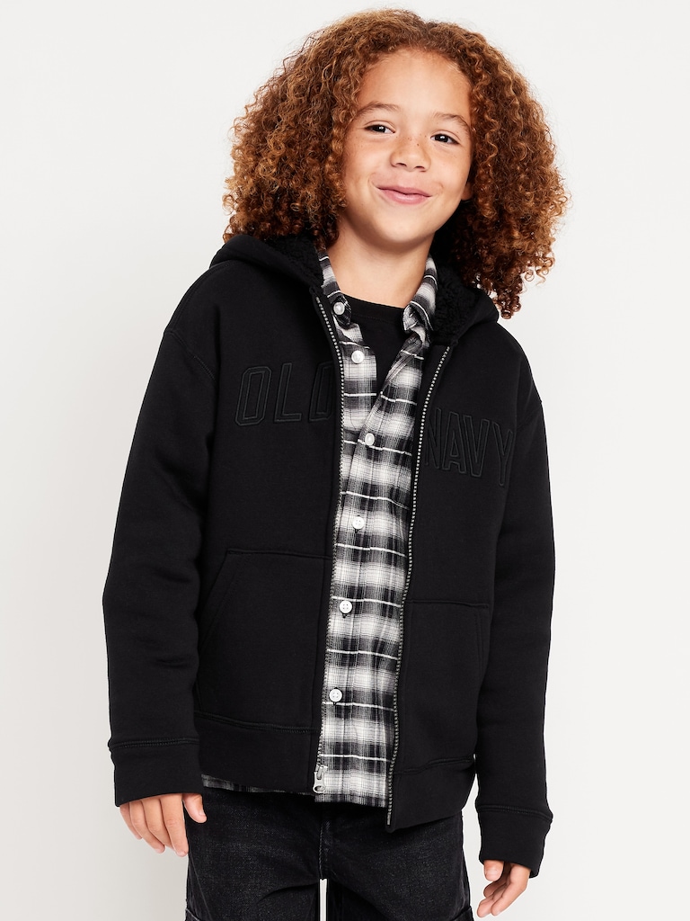 Logo-Graphic Sherpa-Lined Zip Hoodie for Boys