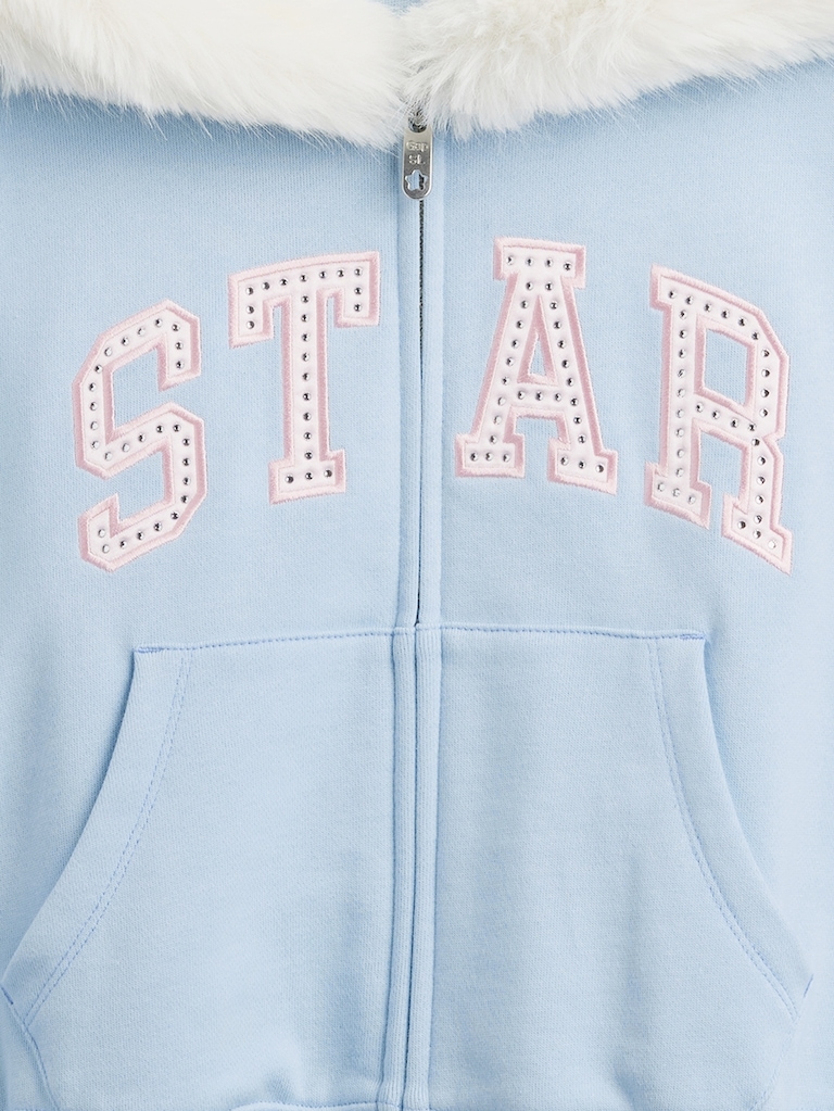 Gap × Sandy Liang Vegan Fur-Trim Crop Zip Hoodie