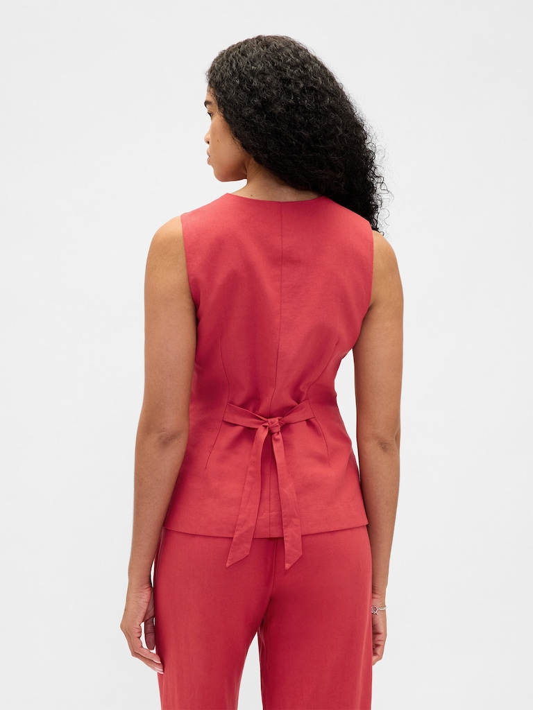 Linen-Blend Tie-Back Longline Vest