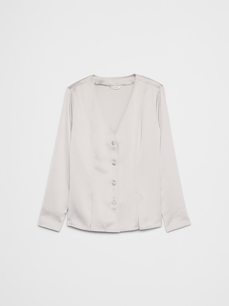 Silky Seamed Slit Blouse