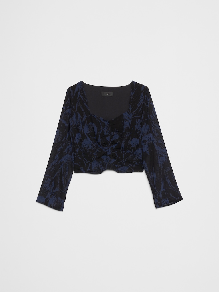 Cropped Shirred Sweetheart-Neck Top