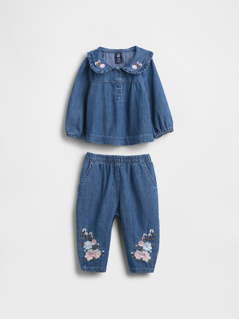 Baby Floral Denim Outfit Set