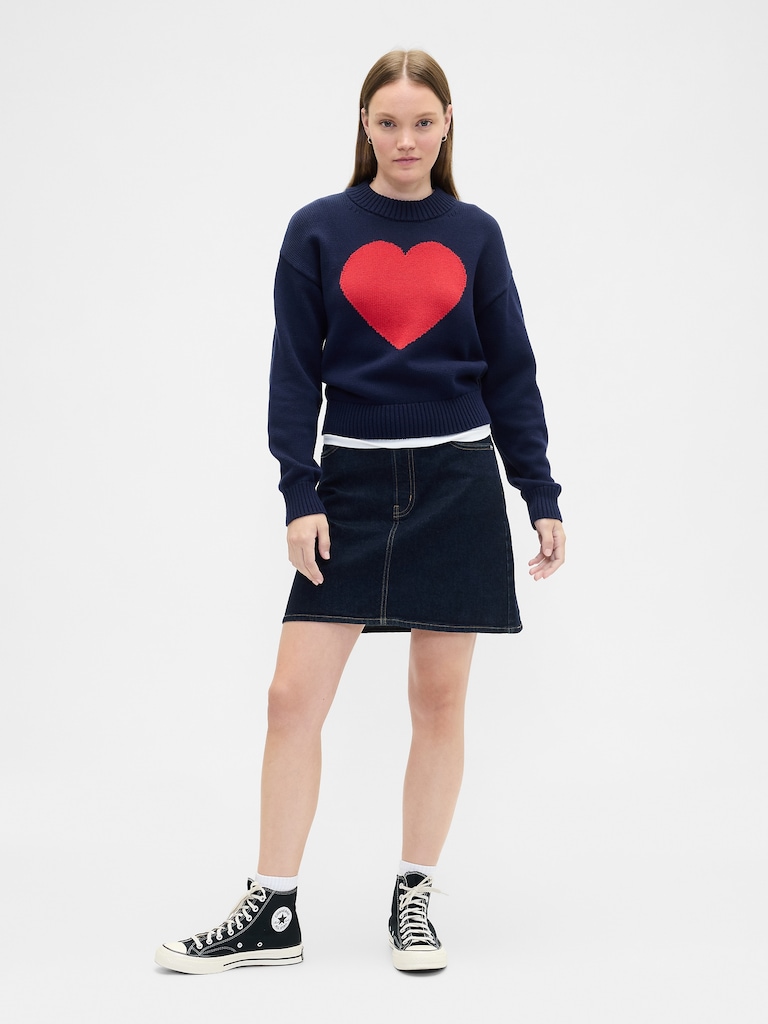 Relaxed Cropped Intarsia Sweater