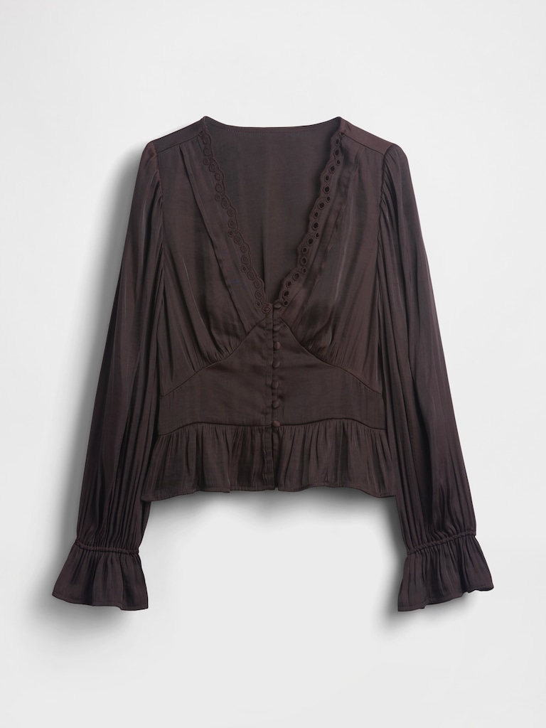 Eyelet V-Neck Peplum Top