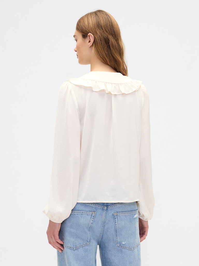 Relaxed Satin Ruffle Top