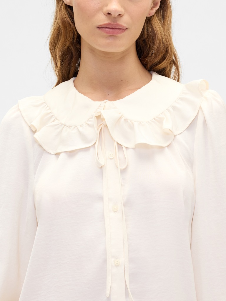 Relaxed Satin Ruffle Top