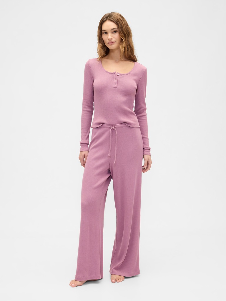 Waffle-Knit Henley PJ Top