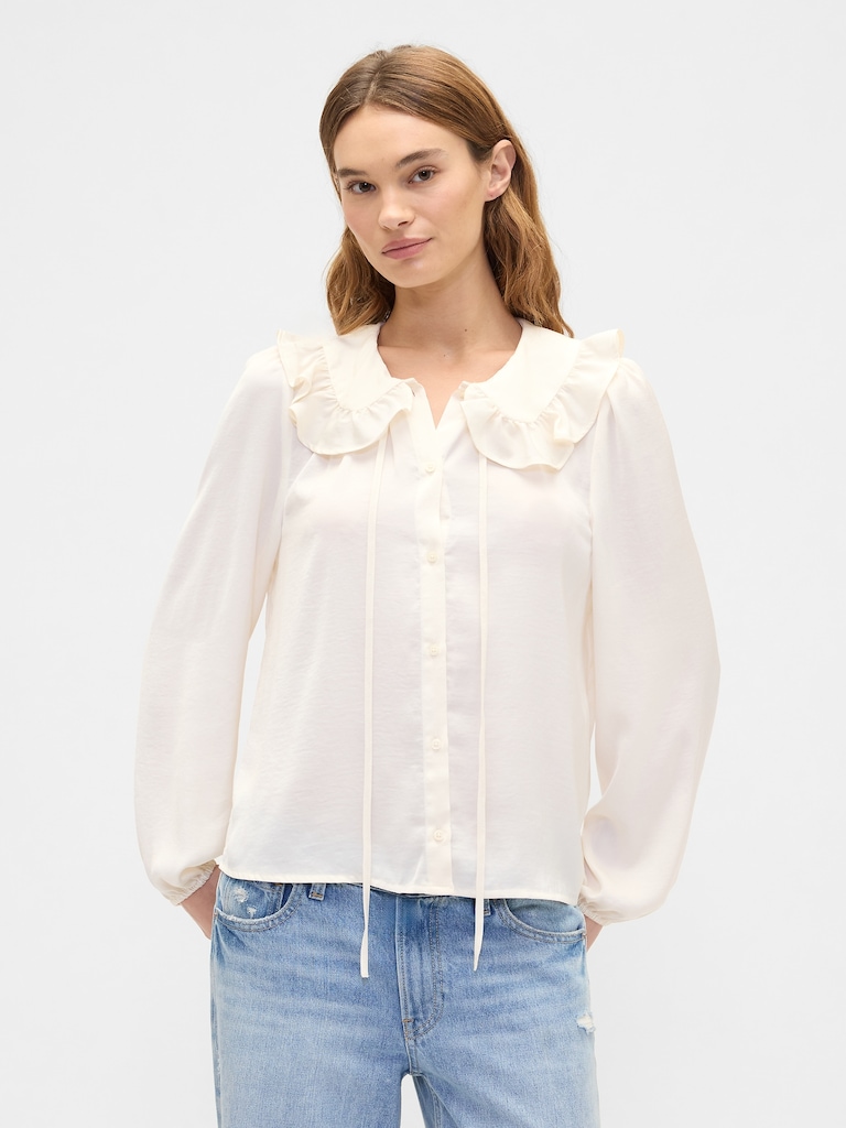 Relaxed Satin Ruffle Top