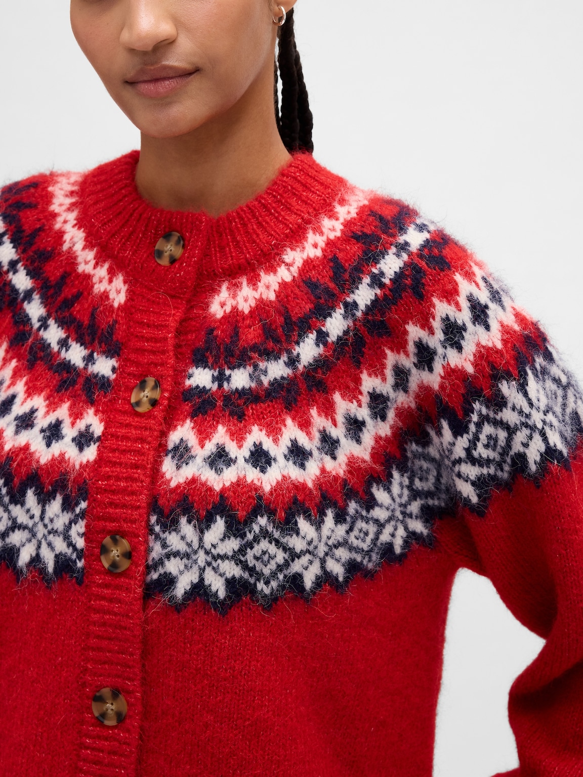 Fuzzy Fair Isle Cardigan Sweater