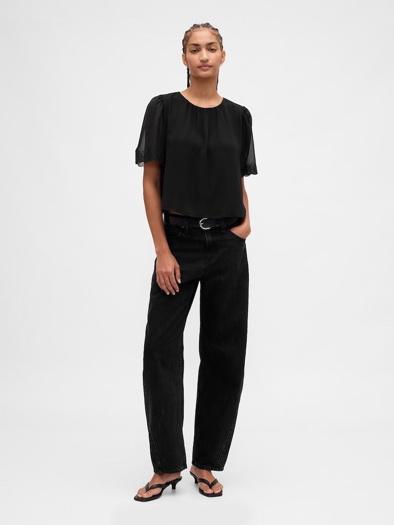 Scalloped Flutter-Sleeve Top