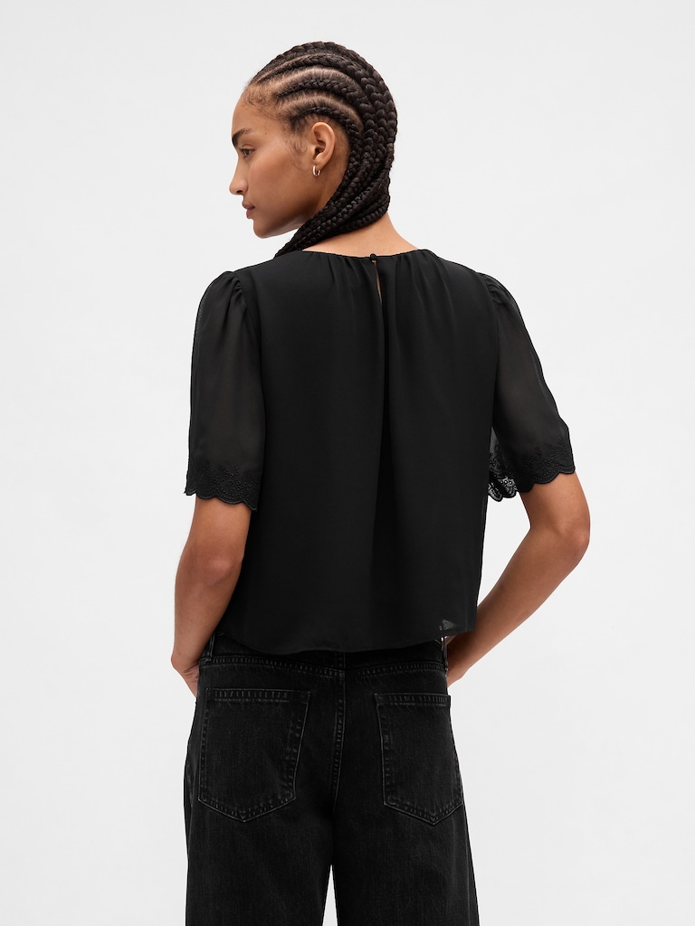 Scalloped Flutter-Sleeve Top