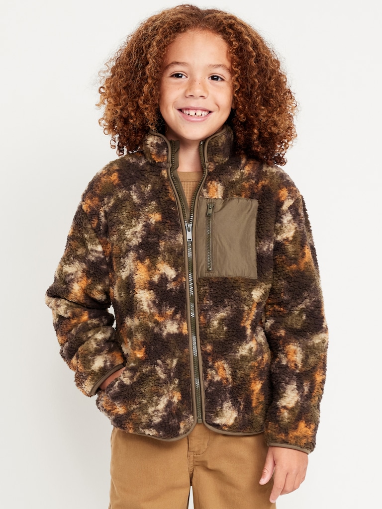Printed Sherpa Zip-Pocket Jacket for Boys