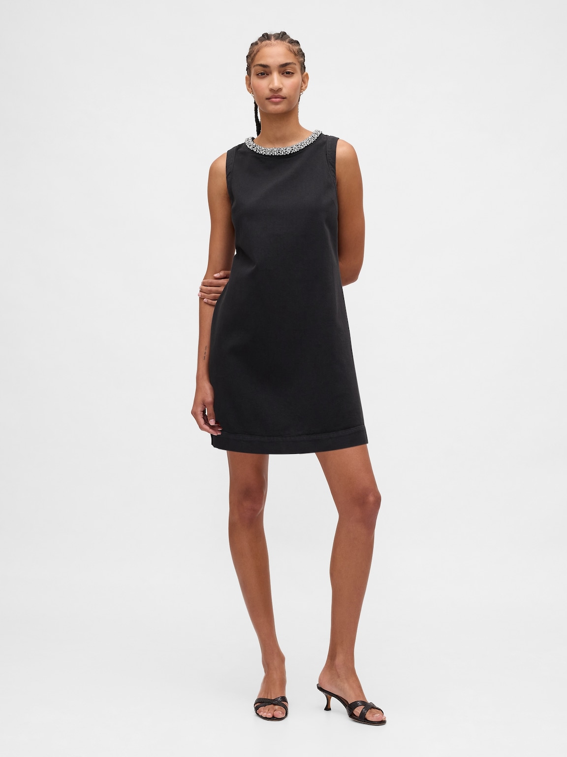Jewel-Neck Mini Shift Dress