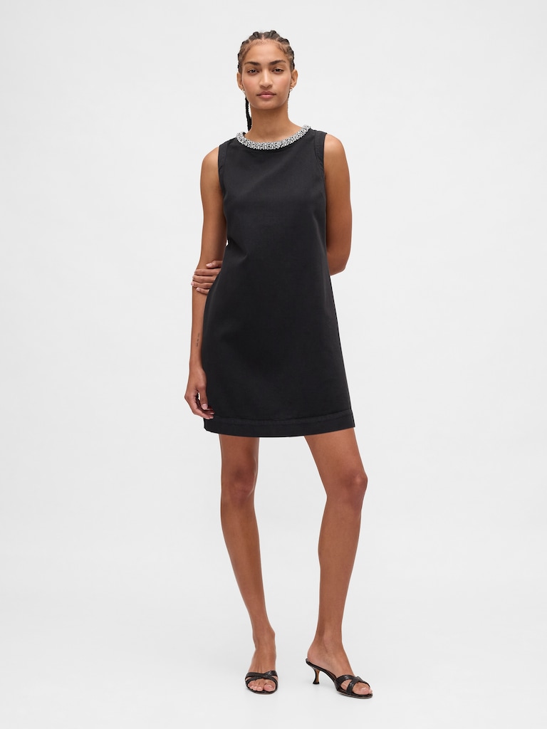 Jewel-Neck Mini Shift Dress