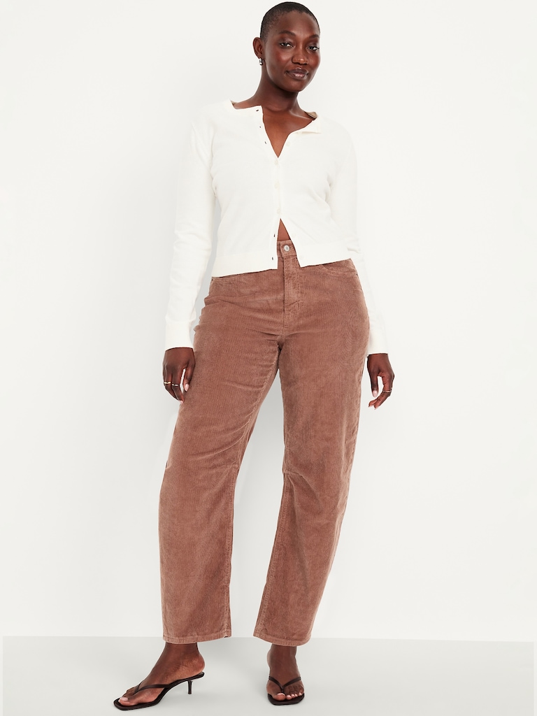 High-Waisted Barrel Ankle Corduroy Pants