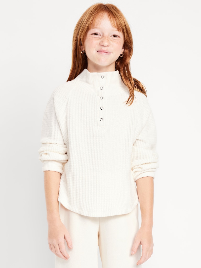 CozePlush Waffle-Knit Henley Top for Girls