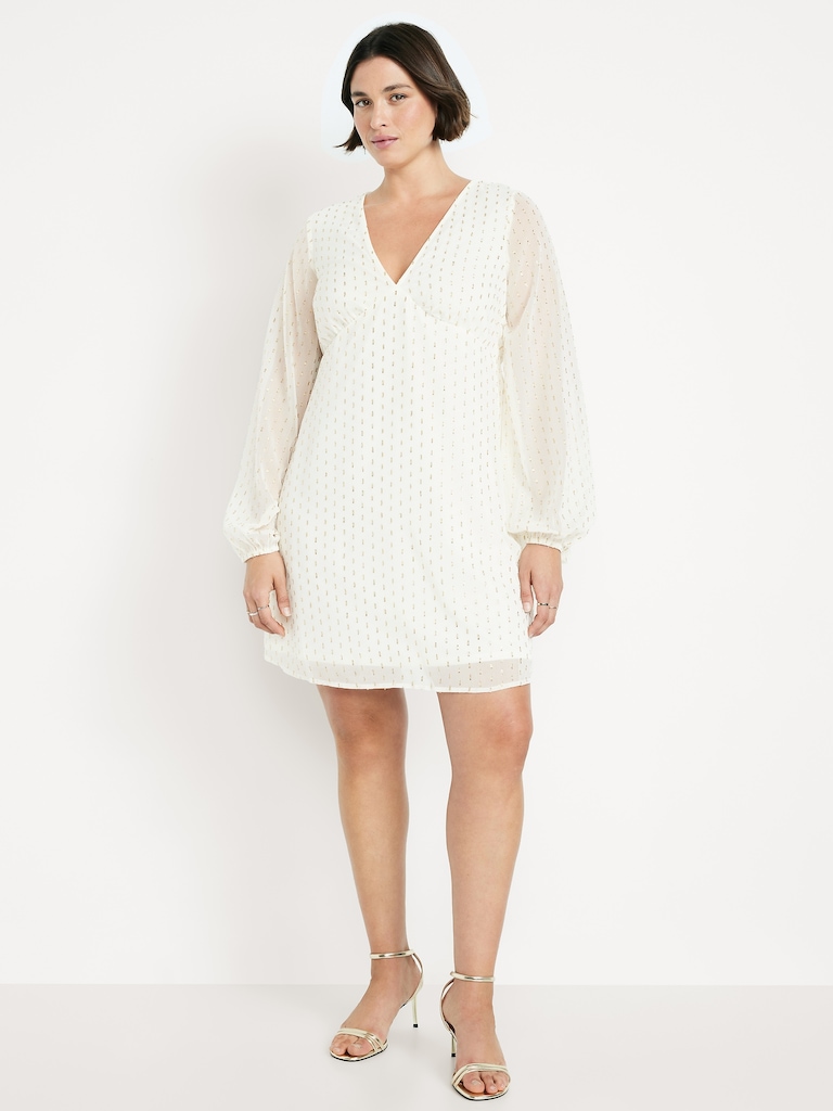 V-Neck Swiss Dot Mini Dress