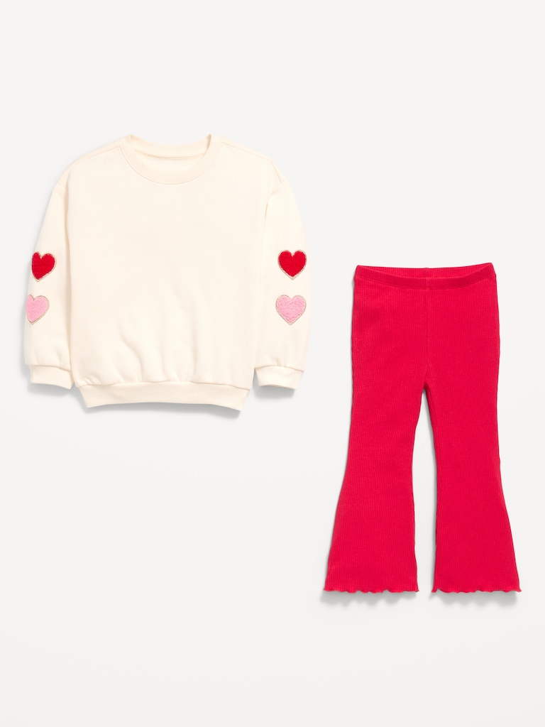 Crew-Neck Sweatshirt and Flare Leggings Set for Toddler Girls