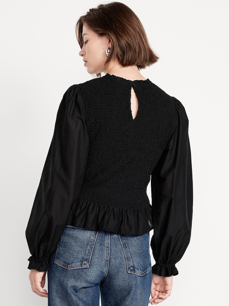 Long-Sleeve Smocked Top