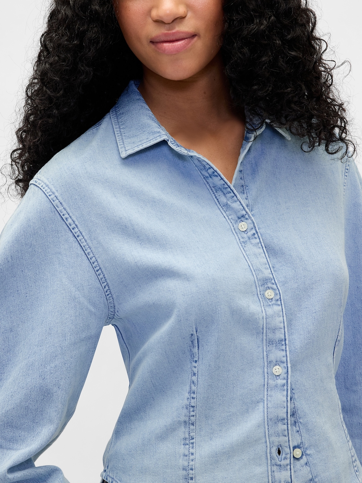 Denim Balloon-Sleeve Shirt